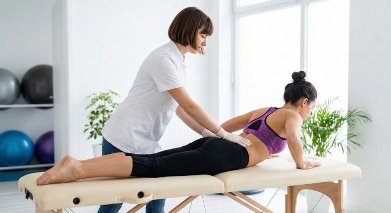 McKenzie-Methode Aktive Therapie bei Rücken- & Bandscheibenbeschwerden Therapeut leitet einen Patienten bei aktiven Übungen nach der McKenzie-Methode zur Behandlung von Rücken- und Bandscheibenbeschwerden an.