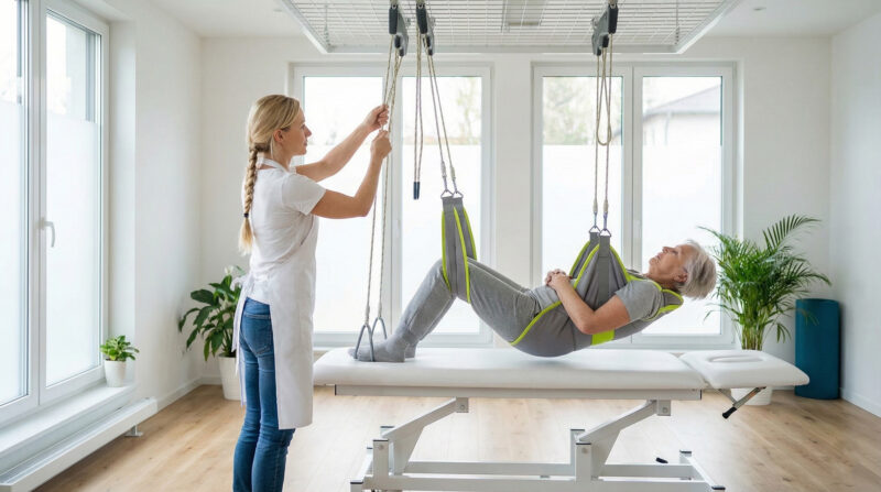 Schlingentischbehandlung - Entlastende Mobilisation & Traktion Wirbelsäulenentlastung und sanfte Traktion durch eine Schlingentischbehandlung zur Schmerzlinderung in der Physiotherapie Dortmund-Hörde.