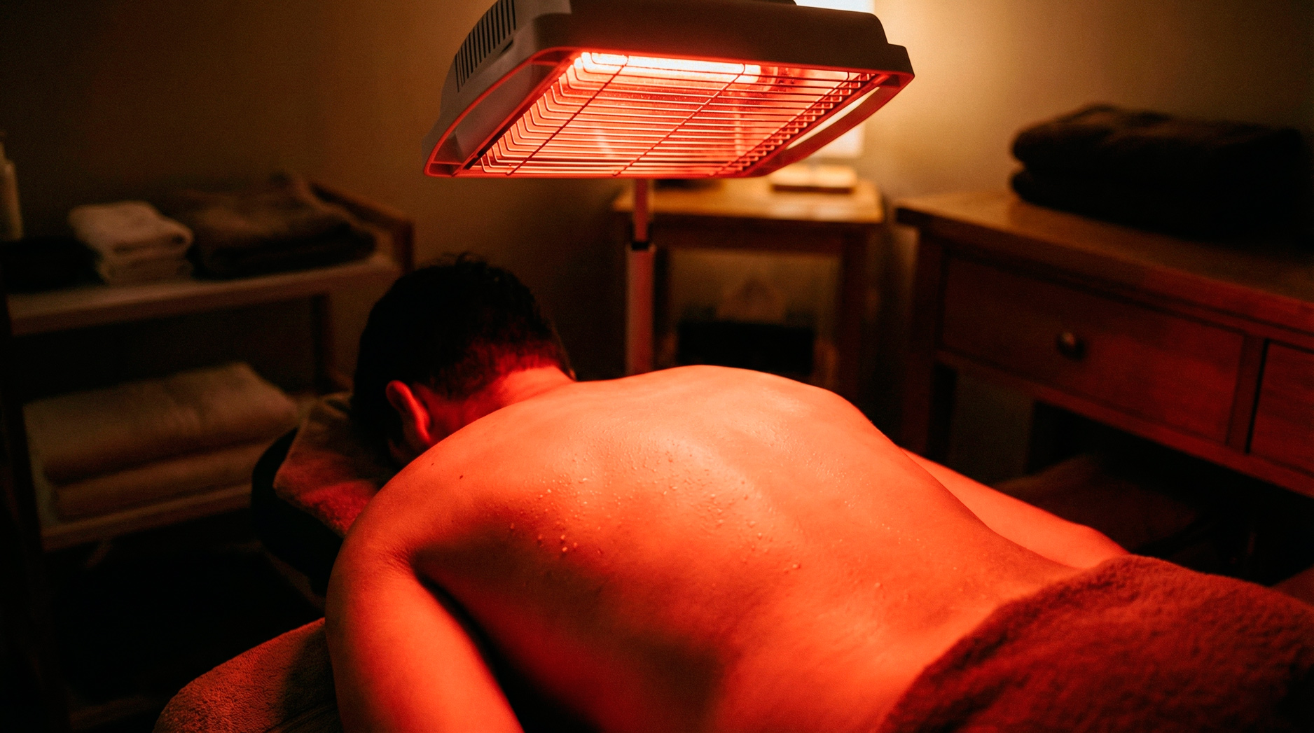 Rotlichttherapie (Heißluft) in der Physiotherapie Dortmund zur tiefenwirksamen Entspannung der Rückenmuskulatur.