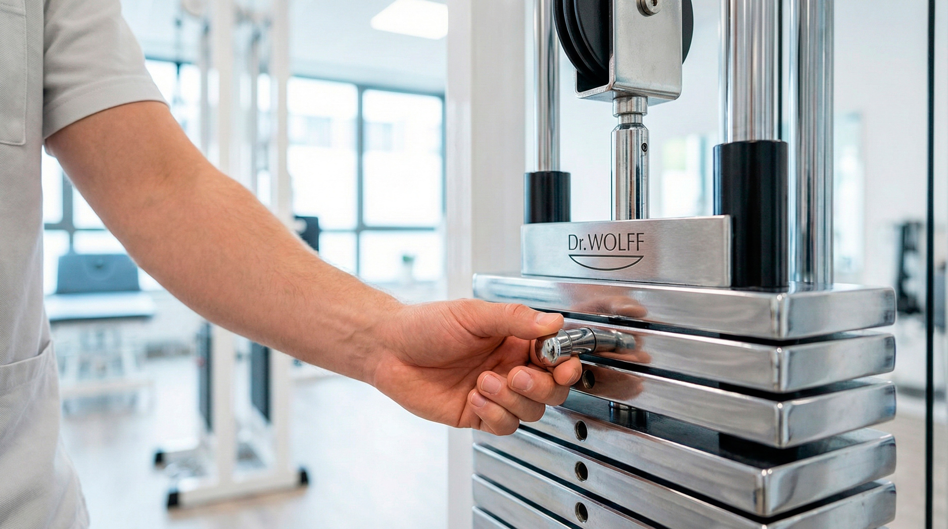 Physiotherapeut stellt KGG-Gerät für die Behandlung einer Schulterverletzung via Blankoverordnung ein